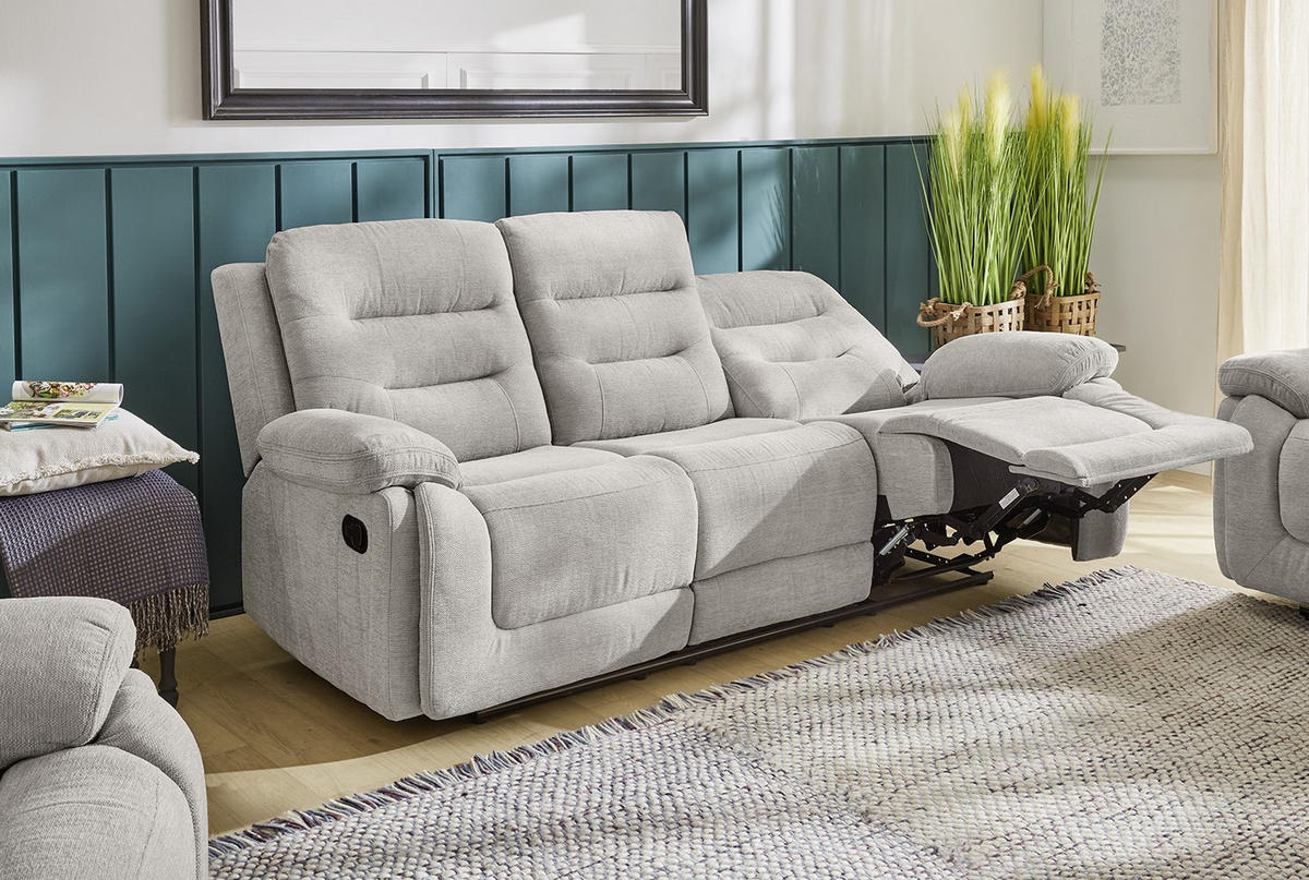 3-SITZER-RELAXSOFA Federkern, Liegefunktion verstellbar durch halbautomatische Relaxfunktion B220/T98/H103 cm, Chenille Grau / 15503 - Schwarz/Grau, Textil (220/103/98cm) - luma-home