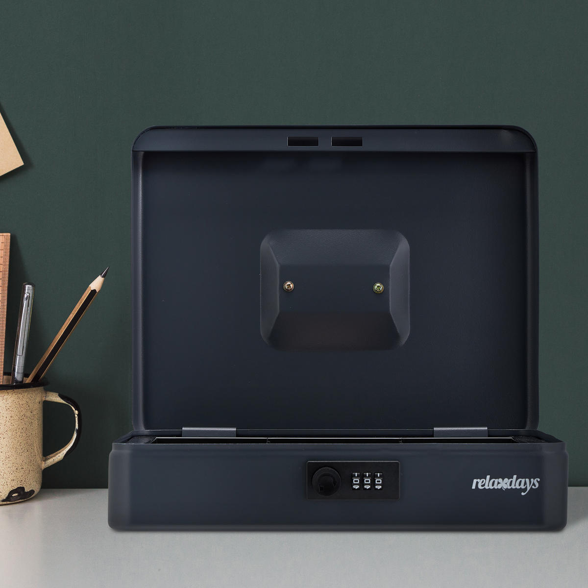 GELDKASSETTE - Grau, Kunststoff/Metall (30.5/8.5/25cm) - Relaxdays