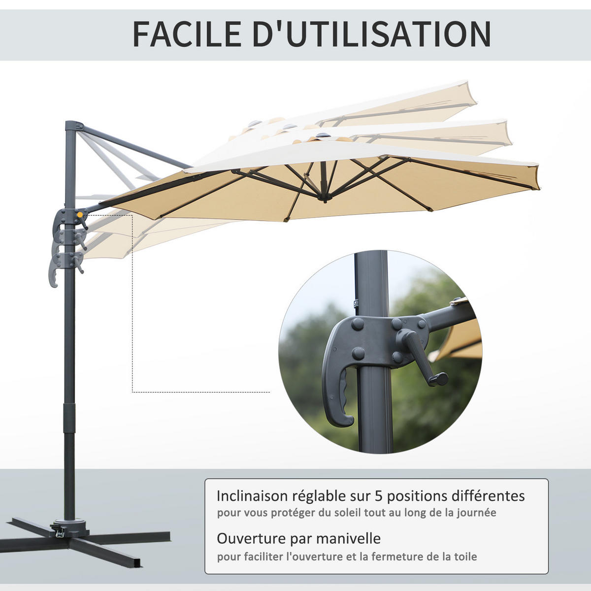 AMPELSCHIRM DE-11457 360° drehbar & neigbar mit Kurbel Creme - Beige, Textil (295/295cm) - ComfortXL
