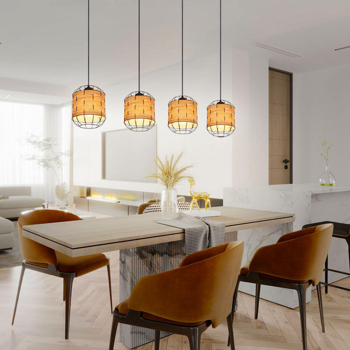 HÄNGELEUCHTE Holzoptik Schwarz Metall - Schwarz, Metall (100/18/120cm) - Globo Lighting