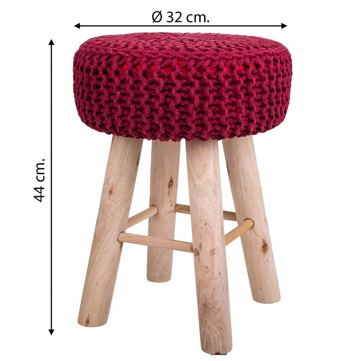 HOCKER aus Holz und Baumwolle, rot, 32x44cm - Rot, Holz (32/44/32cm) - Wanderlust