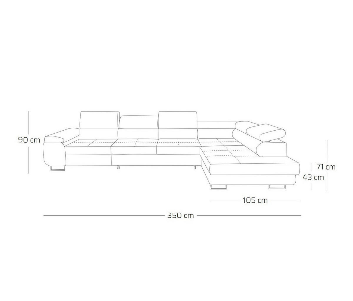 ECKSOFA WILD MAXI L Rechts mit Schlaffunktion 125x195 Chenille Braun - Chromfarben/Braun, Holz/Textil (203/350cm) - Muffo