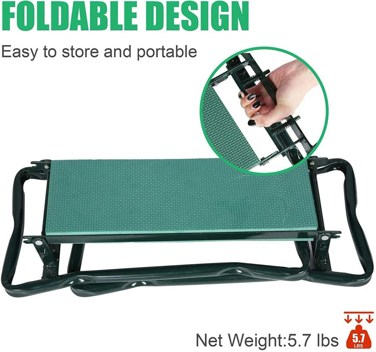 KNIEBANK 2-in-1, klappbar, bis 150 kg, mit Werkzeugtasche - Grün, Metall (28/49/59cm) - Westfalia