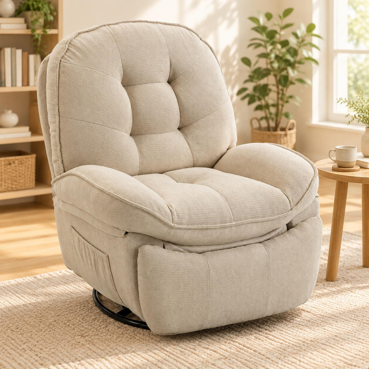 RELAXSESSEL in Cremeweiß 94x95x104 cm mit Dreh-, Wipp- und Liegefunktion - Creme, Textil (95/104/94cm) - IVMEU