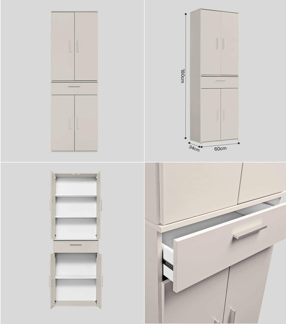 MEHRZWECKSCHRANK SET Der Allzweckwaffe - Kaschmir, Holzwerkstoff (60/180/34cm) - Mokebo