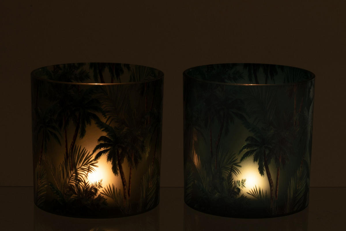 WINDLICHT TROPISCH (2ER SET) - Multicolor, Glas (15/15cm) - J-Line