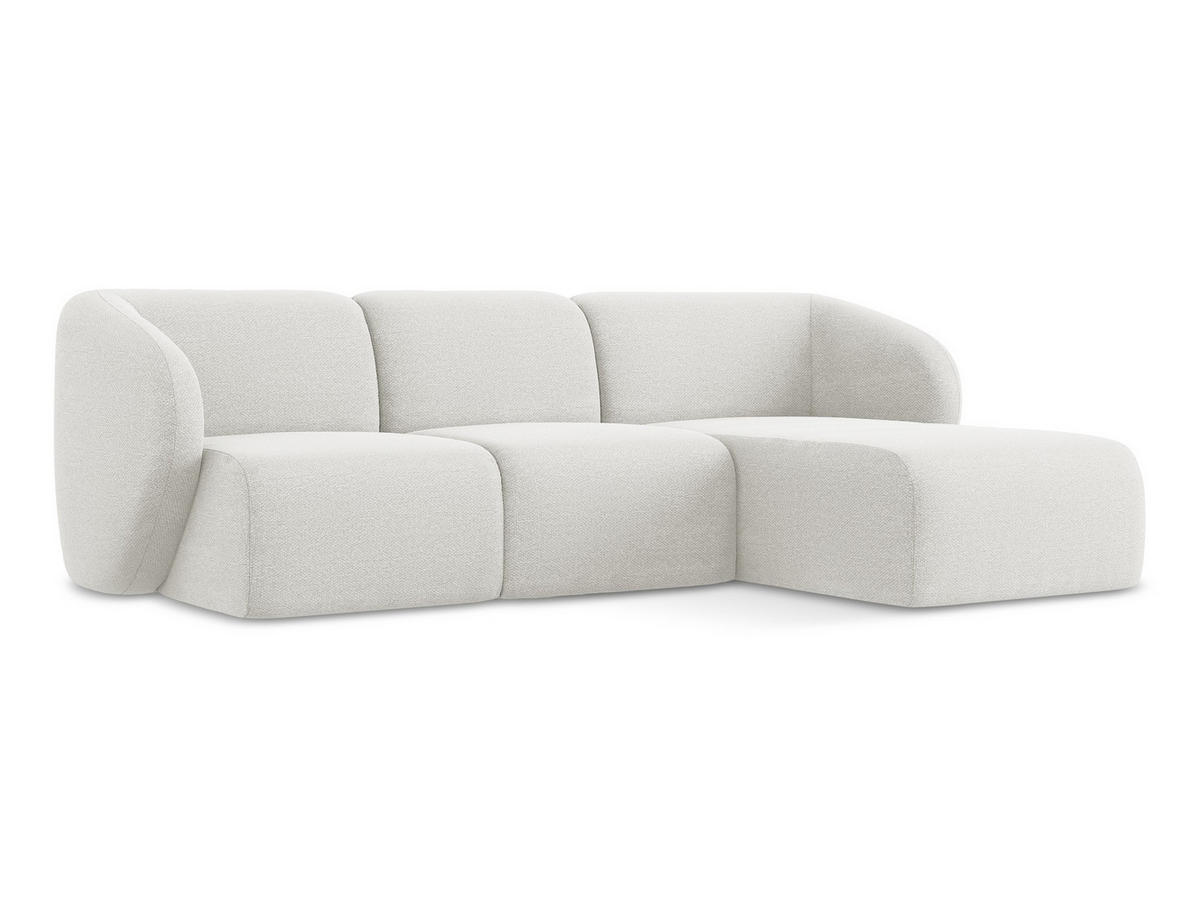 ECKSOFA Rechts Bouclé Stoff Weiß - Schwarz/Weiß, Holzwerkstoff/Kunststoff (248/166cm) - Makamii
