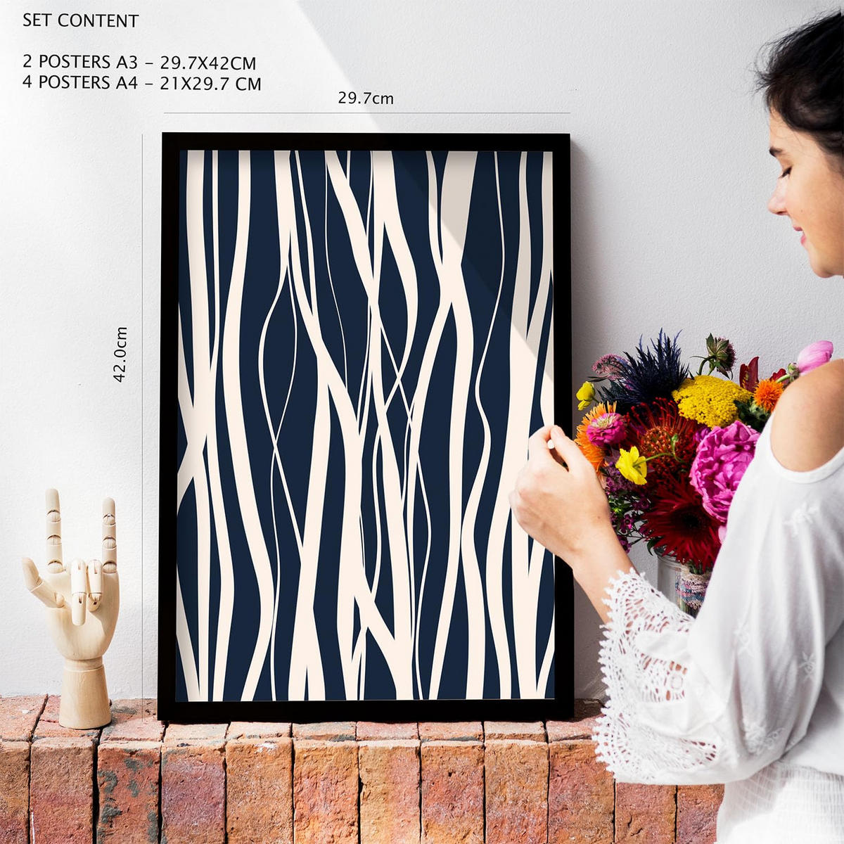 POSTER Set Mit 6 Zweigmuster In Abstrakter Form Ästhetische Dekodrucke Für Ihr Wohnzimmer, Schlafzimmer Oder Zuhause A3 & A4 Weißer Rahmen - Weiß, Papier (29/3cm) - Nacnic