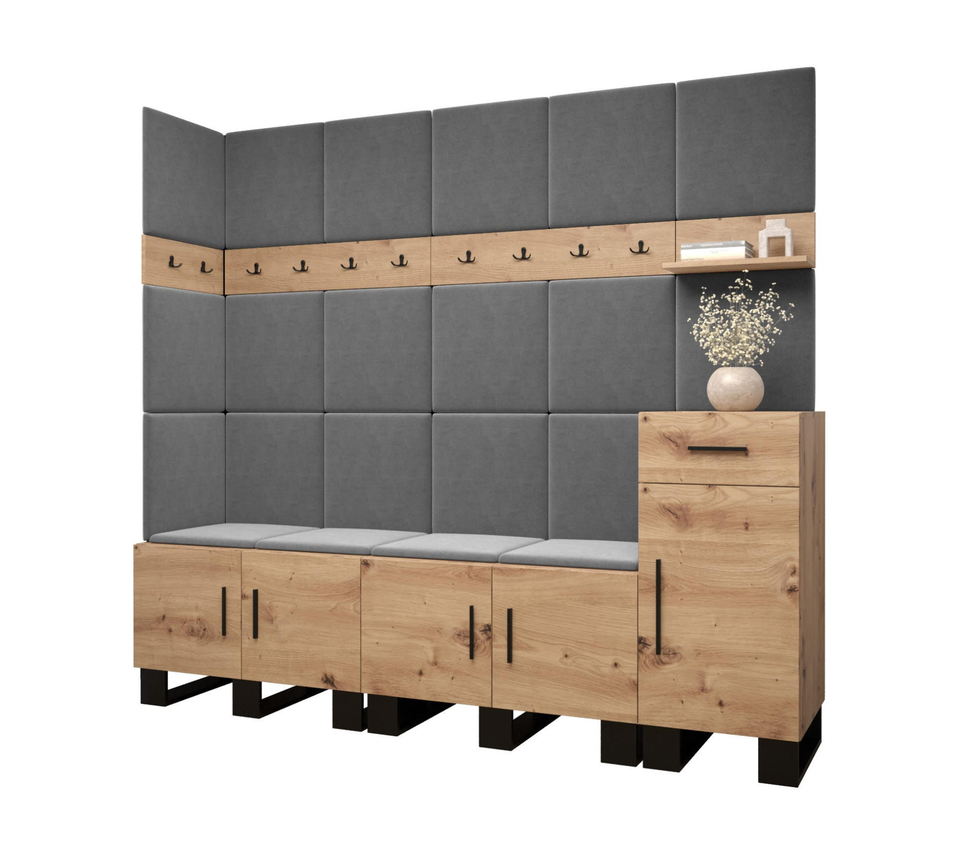 GARDEROBEN-SET 196/210/45,6 - Schwarz/Eiche Artisan, Holz/Kunststoff (210/196/45.6cm) - Abiks Möbel