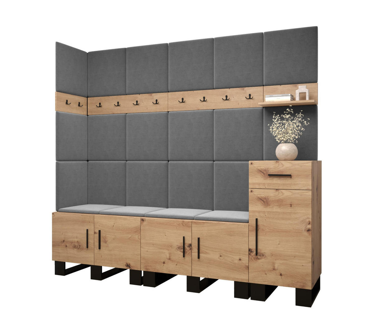 GARDEROBEN-SET 196/210/45,6 - Schwarz/Eiche Artisan, Holz/Kunststoff (210/196/45.6cm) - Abiks Möbel