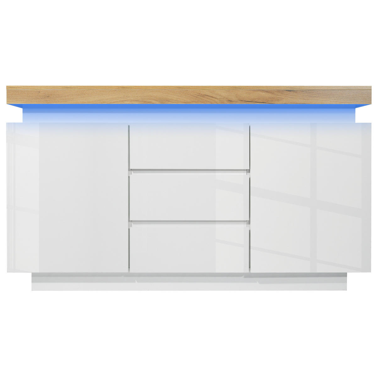 SIDEBOARD aus Spanplatte und MDF 140x39x81 cm Weiß mit LED-Beleuchtung, 2 Türen und 3 Schubladen - Weiß, Holzwerkstoff (140/81/39cm) - IVMEU