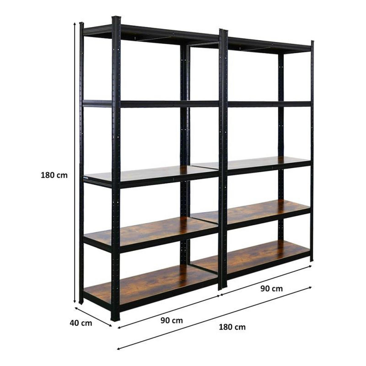 WOHNREGAL 2 Stück Ragnar 180x90x40cm Vintagebraun-Schwarz - Schwarz, Metall (180/180/40cm) - PROREGAL