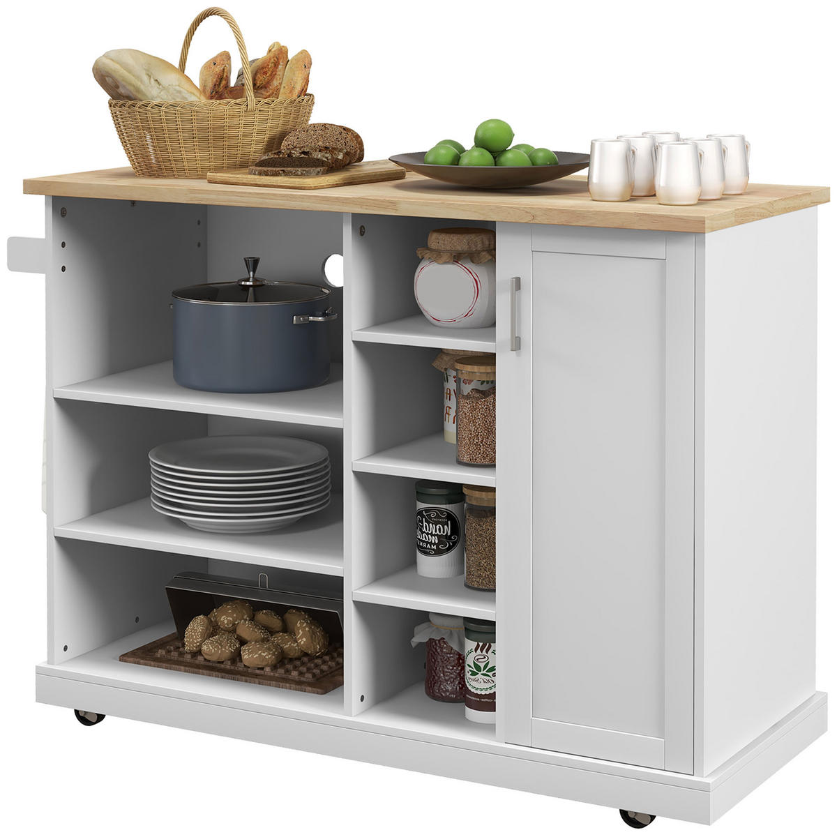 KÜCHENINSEL DE-11069 7 offene Fächer Weiß/Holz - Weiß, Holzwerkstoff (129/93/51cm) - ComfortXL
