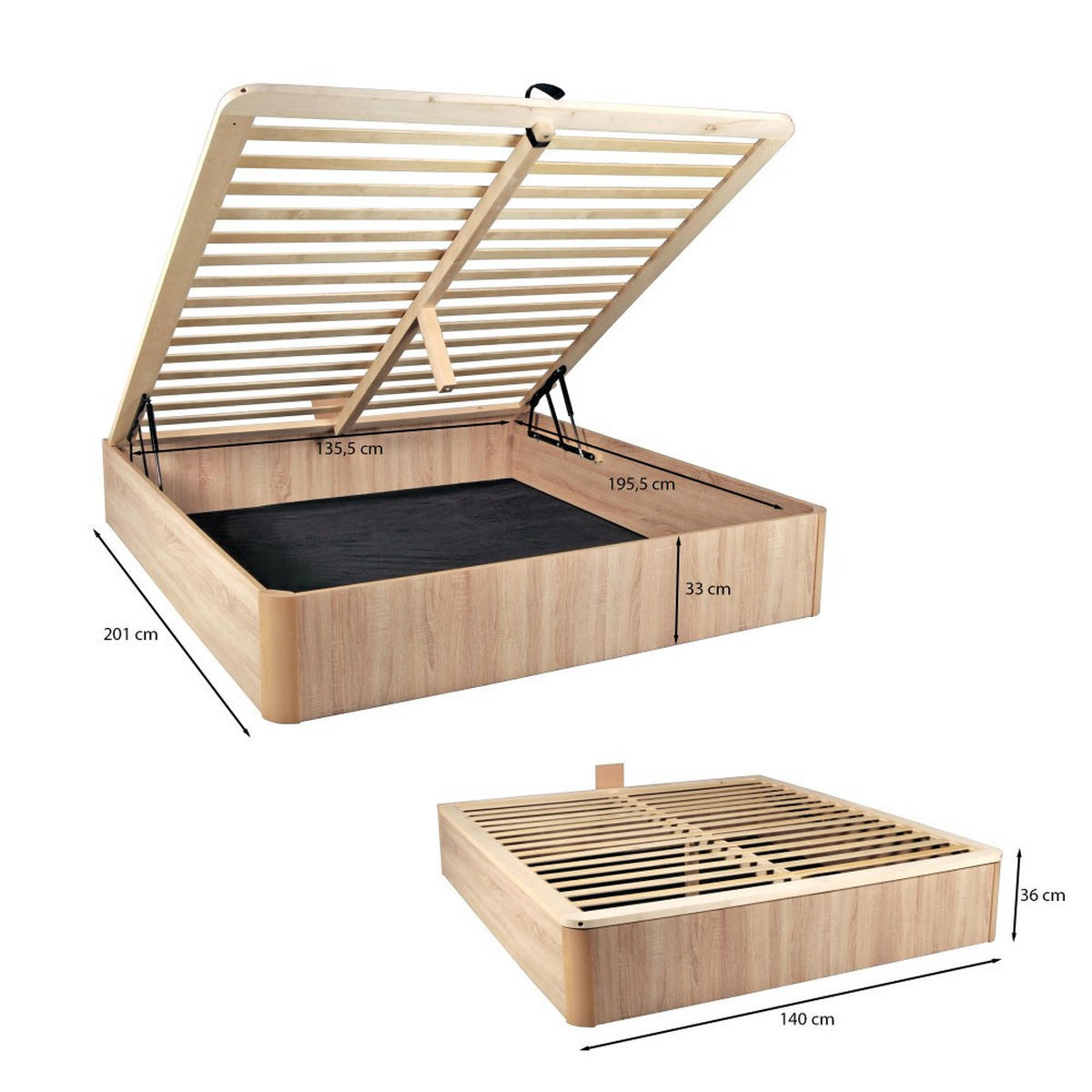 KASTENBETT VERSO mit Lattenrost / 140x200 cm - Eiche Hell Dekor - Sonoma Eiche, Holzwerkstoff (140/200cm) - Weber Industries