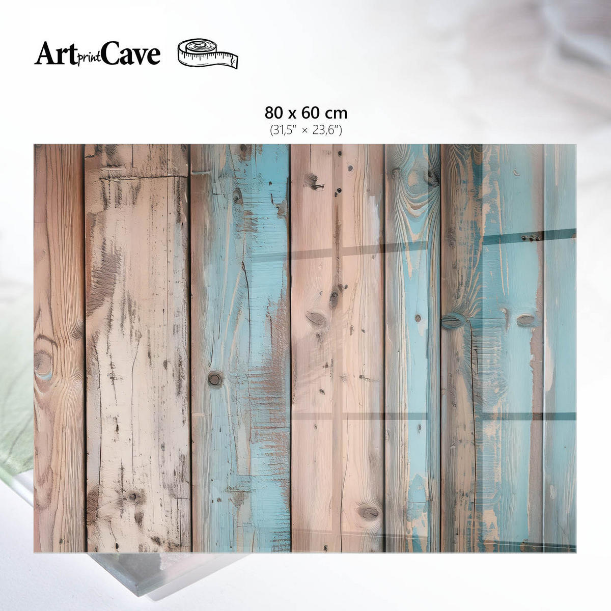GLASPLATTE 80x60 cm – Rustikales Holz - Blau, Glas (0.4/80/60cm) - ArtPrintCave