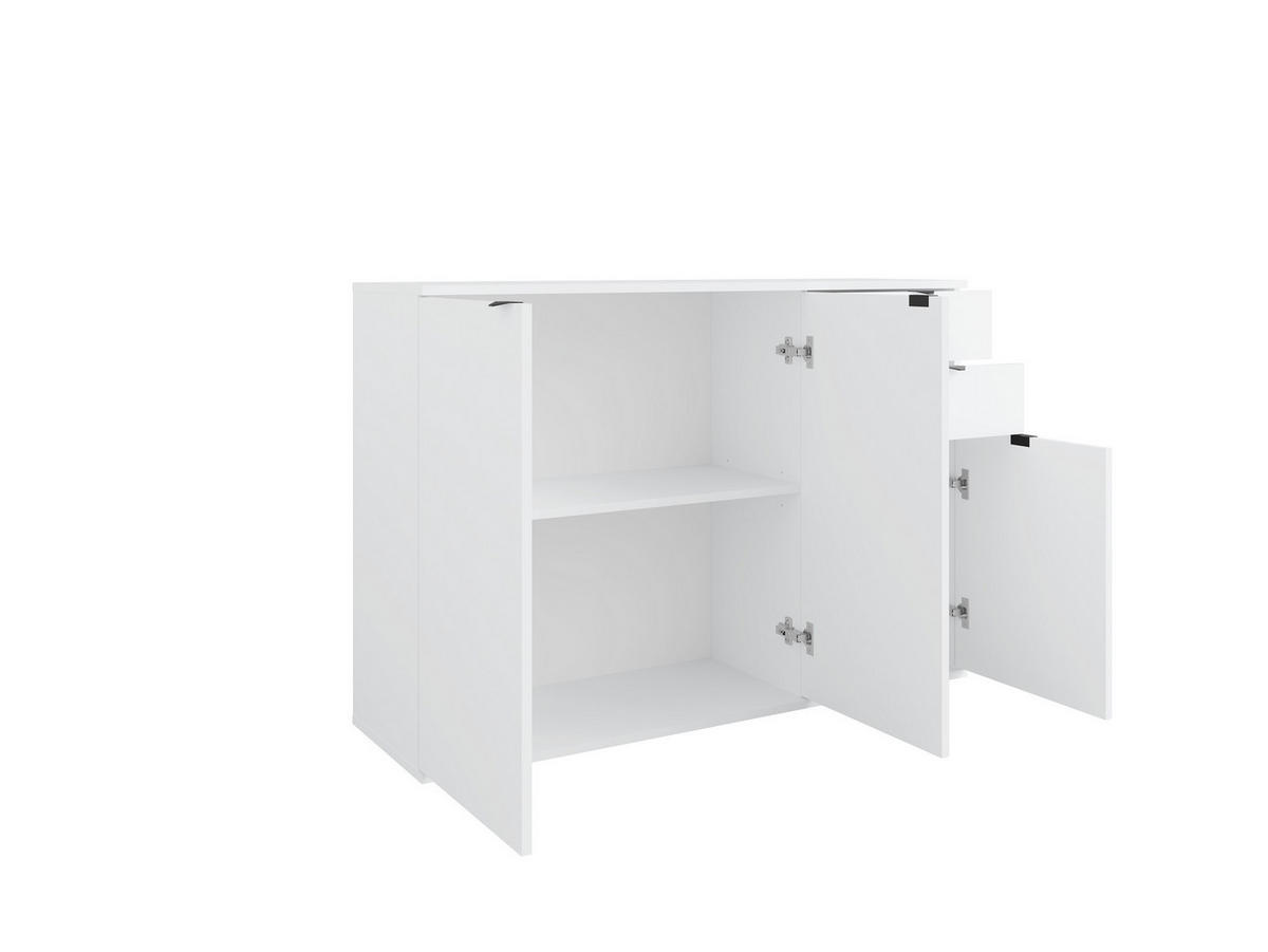 KOMMODE METRIX 120/82,5/35cm mit 2 Schubladen 3 Türen Weiß - Weiß, Holzwerkstoff (120/82.5/35cm) - MASSENO