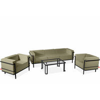 GARTENLOUNGE-SET TRIGLO 1x Tisch, 2x Sessel, 1x Sofa 3-Sitzer, 4-tlg., Modern, Dunkelgrau/Cremeweiß - Dunkelgrau/Creme, Textil/Metall - KONSIMO®