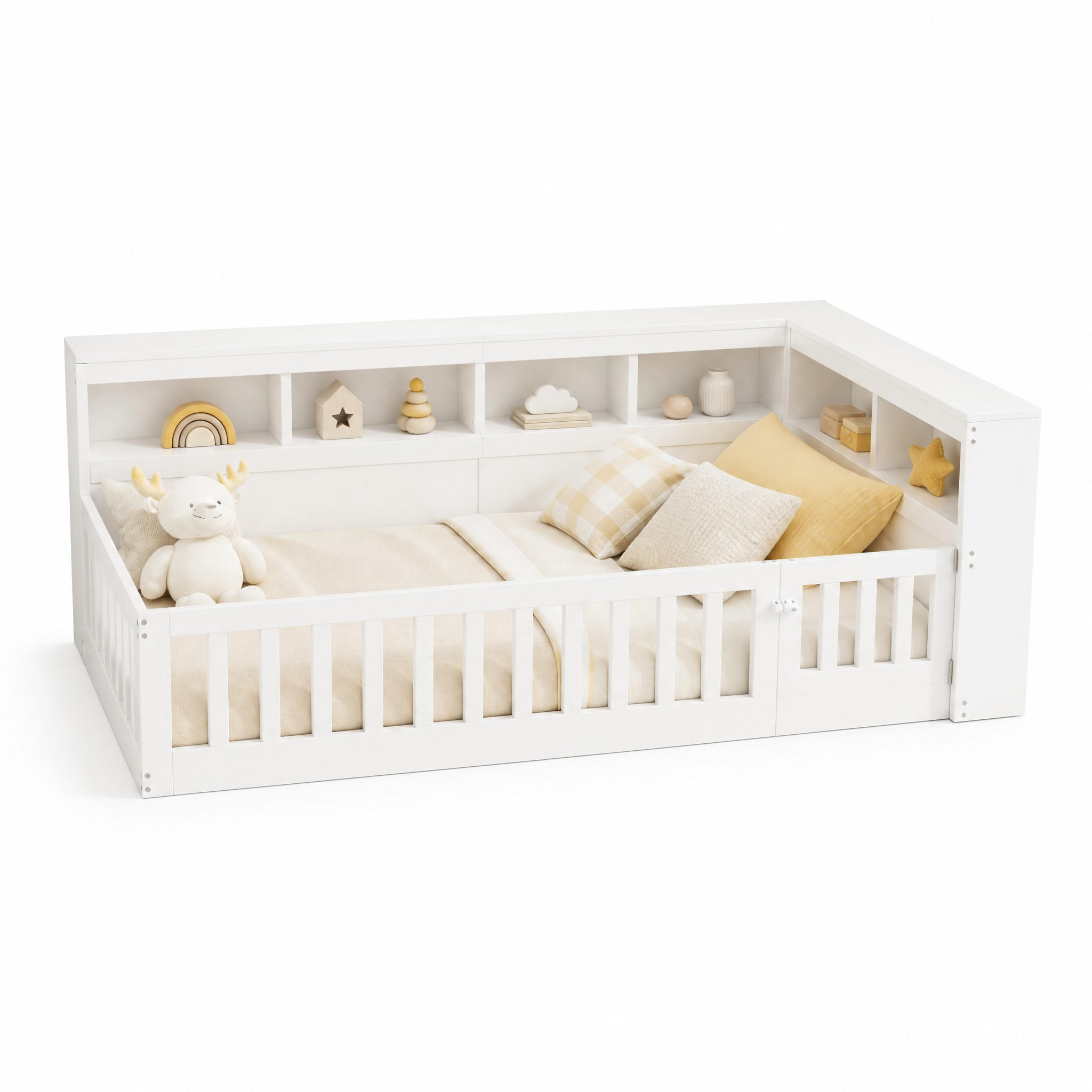 BETT 90/200 mit Ablagefach, Steckdose und USB in Weiß - Weiß, Holzwerkstoff (90/200cm) - EVRYAE