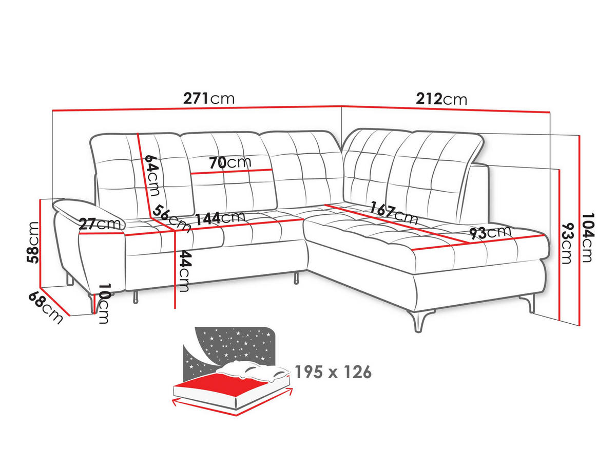 ECKSOFA Forest, Seite: Rechts - Schwarz/Grau, Holz/Textil (271/212cm) - MIRJAN24