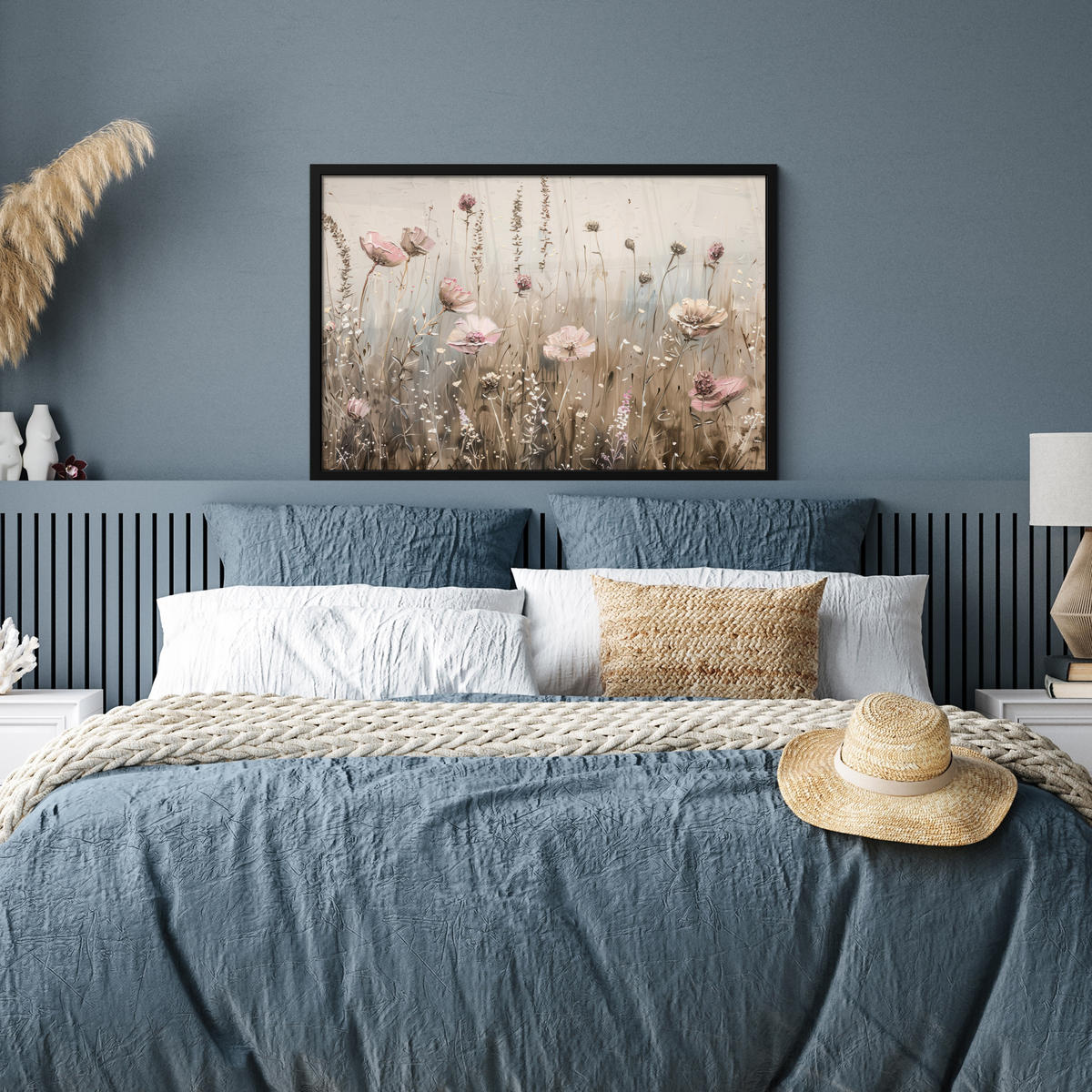 POSTER MIT RAHMENGERAHMTES BILD Blumen - Rosa - Modern - Beige 90x60 cm - Beige, Papier (90/60cm) - MuchoWow