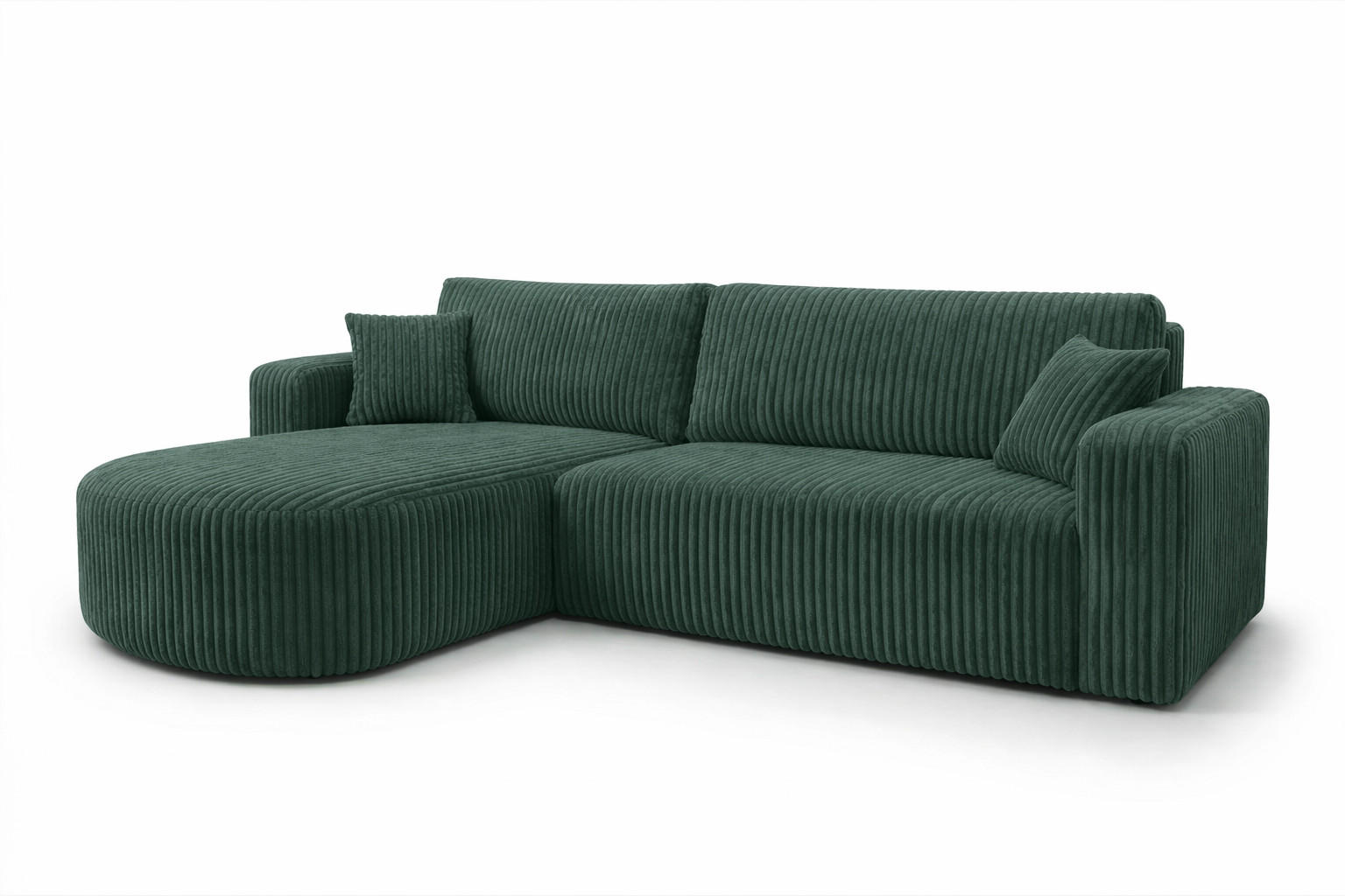 ECKSOFA Mit Schlaffunktion, Cordstoff Tilia, Grün, Links, ROUND ONE XL - Grün, Holz (271/175cm) - Kaiser Möbel