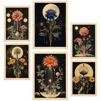 POSTER Set Mit 6 Illustration Mystischen Esoterischen A3 & A4 Rahmen Aus Hellem Holz - Beige, Papier (29/3cm) - Nacnic