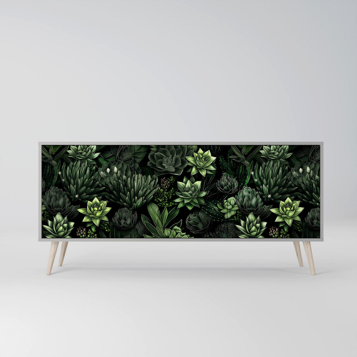 SIDEBOARD SUCCULENT JUNGLE, Eicheneffekt, 164,5x42x77,5 cm, 3 Türen - Eichefarben/Buchefarben, Holzwerkstoff/Buchenholz (164.5/77.5/42cm) - SpaceRebels