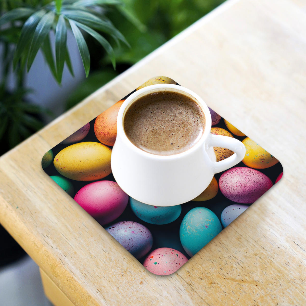 GLASUNTERSETZER 6er-Set Bunt - Ostereier - Spritzer 10x10 cm - Multicolor, Naturmaterialien (10/0.2cm) - MuchoWow