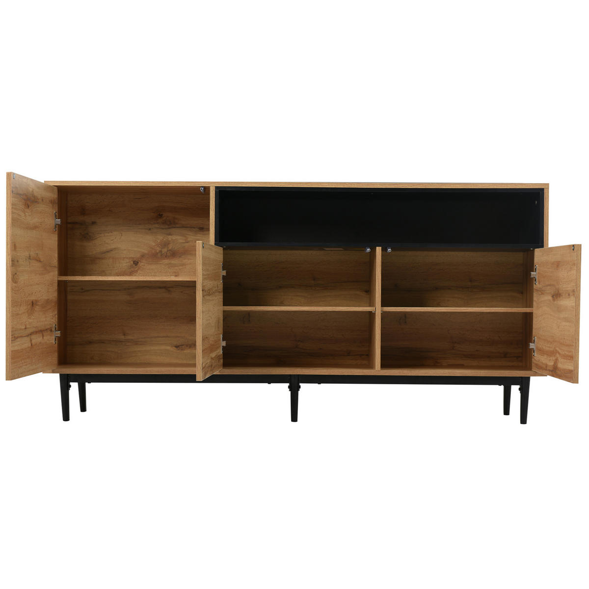 SIDEBOARD 160/35/76 cm schwarz/natur aus MDF mit 3 Türen - Naturfarben, Holzwerkstoff (160/76/35cm) - OKWISH