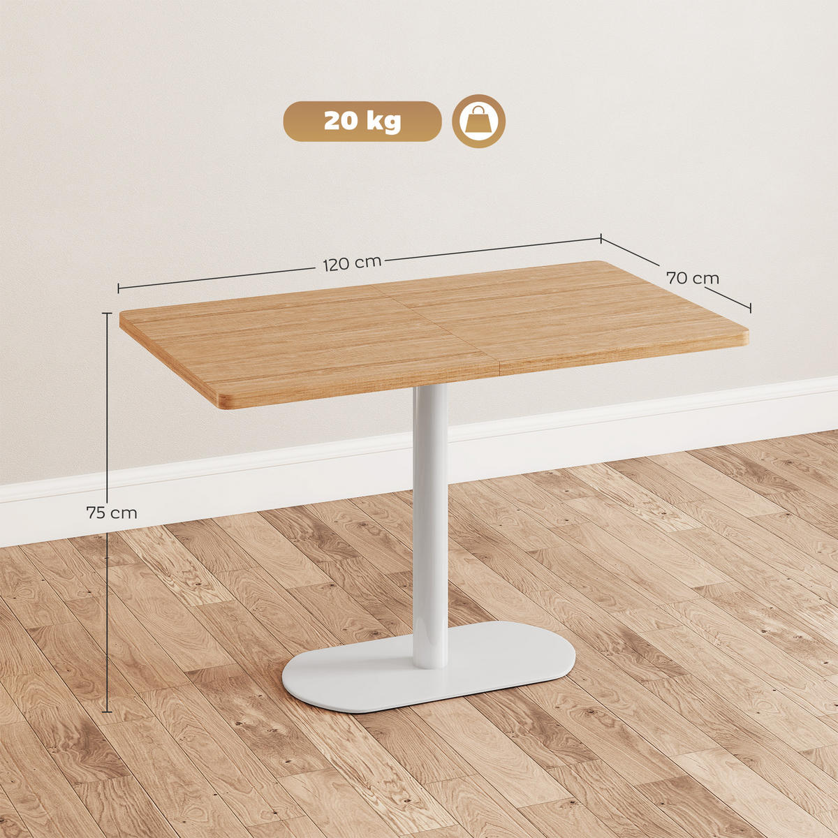 RECHTECKIGER Esstisch für 6 Personen 120/70/75 cm Weißeiche - Eichefarben, Kunststoff (70/120/75cm)