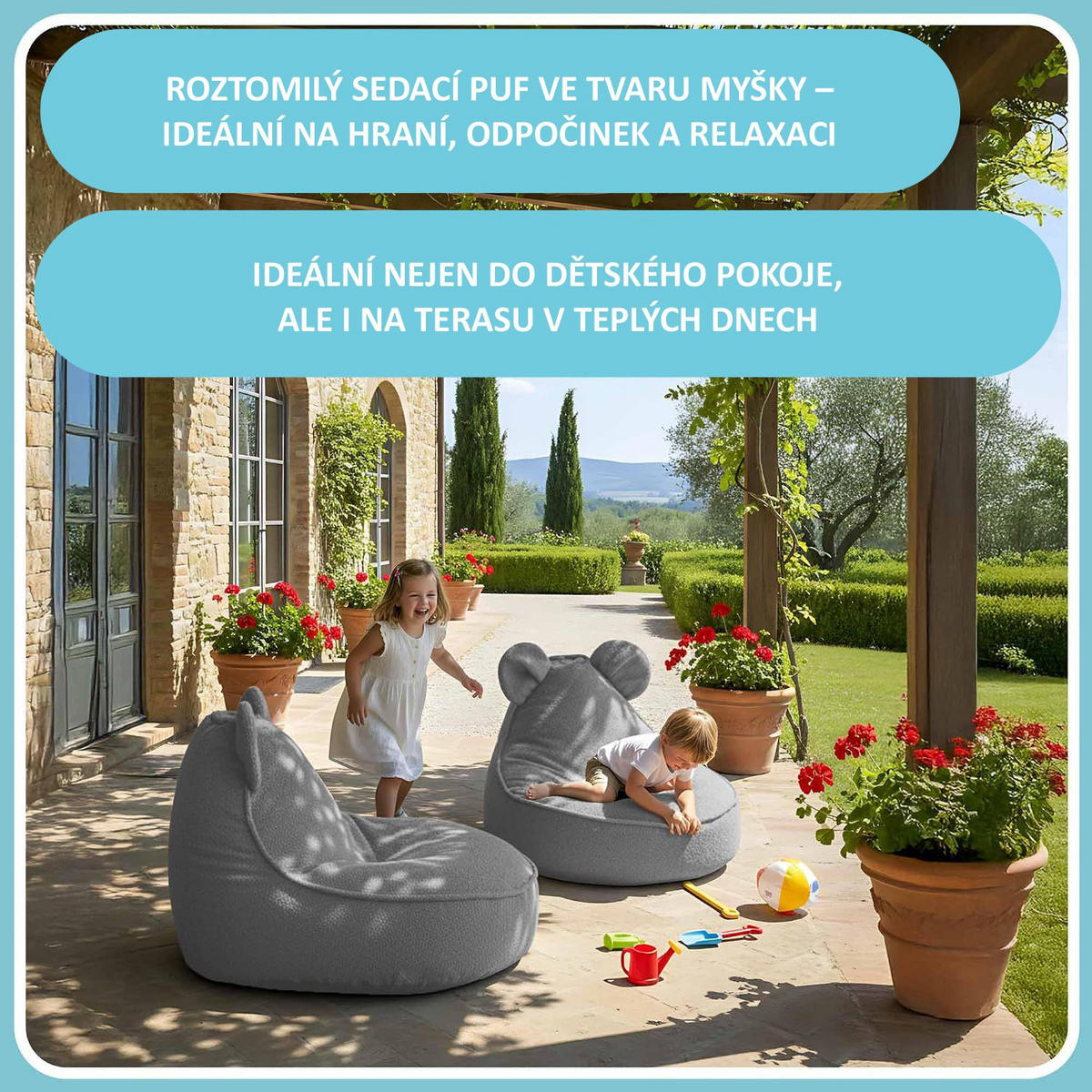 SITZSACK FÜR KINDER Maus 75/75/55 cm, weicher Bouclé 315 g/m², abnehmbarer Bezug, Pearl Grey - Hellgrau, Textil (75/55/75cm) - Dreamroots