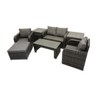 GARTENSOFA SET mit COUCHTISCH Polyrattan 5-Sitzer - Dunkelgrau/Grau, Glas/Kunststoff - Fimous