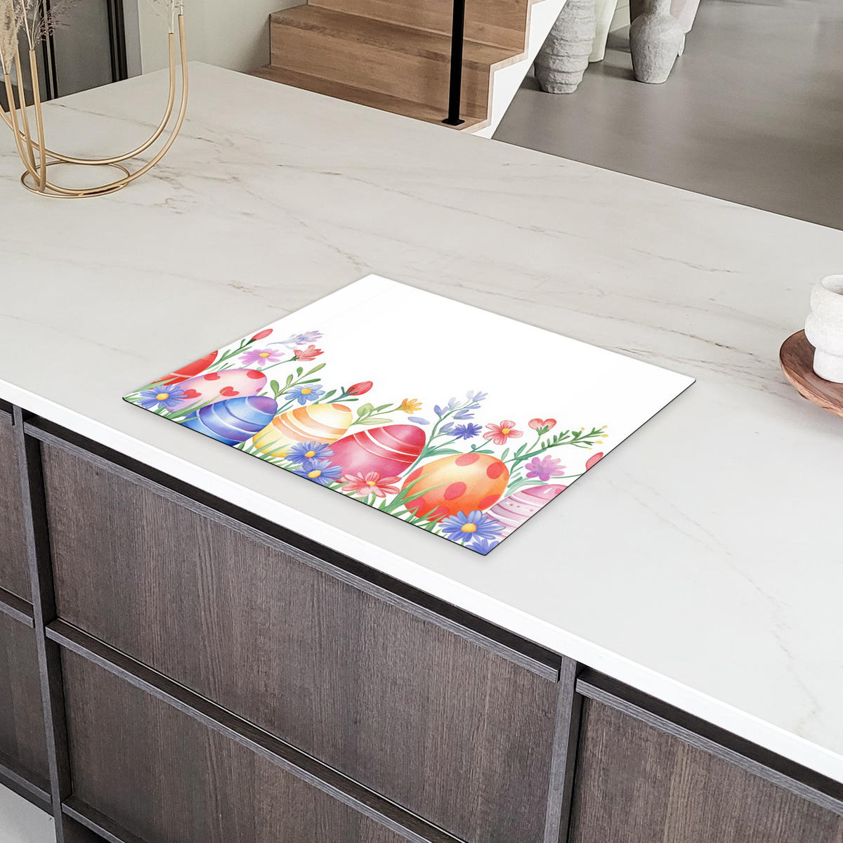 HERDABDECKPLATTE Blumengarten - Bunt - Eier Herdabdeckung Induktionsfeld 65x52 cm - Weiß, Kunststoff (65/52/0.2cm) - MuchoWow
