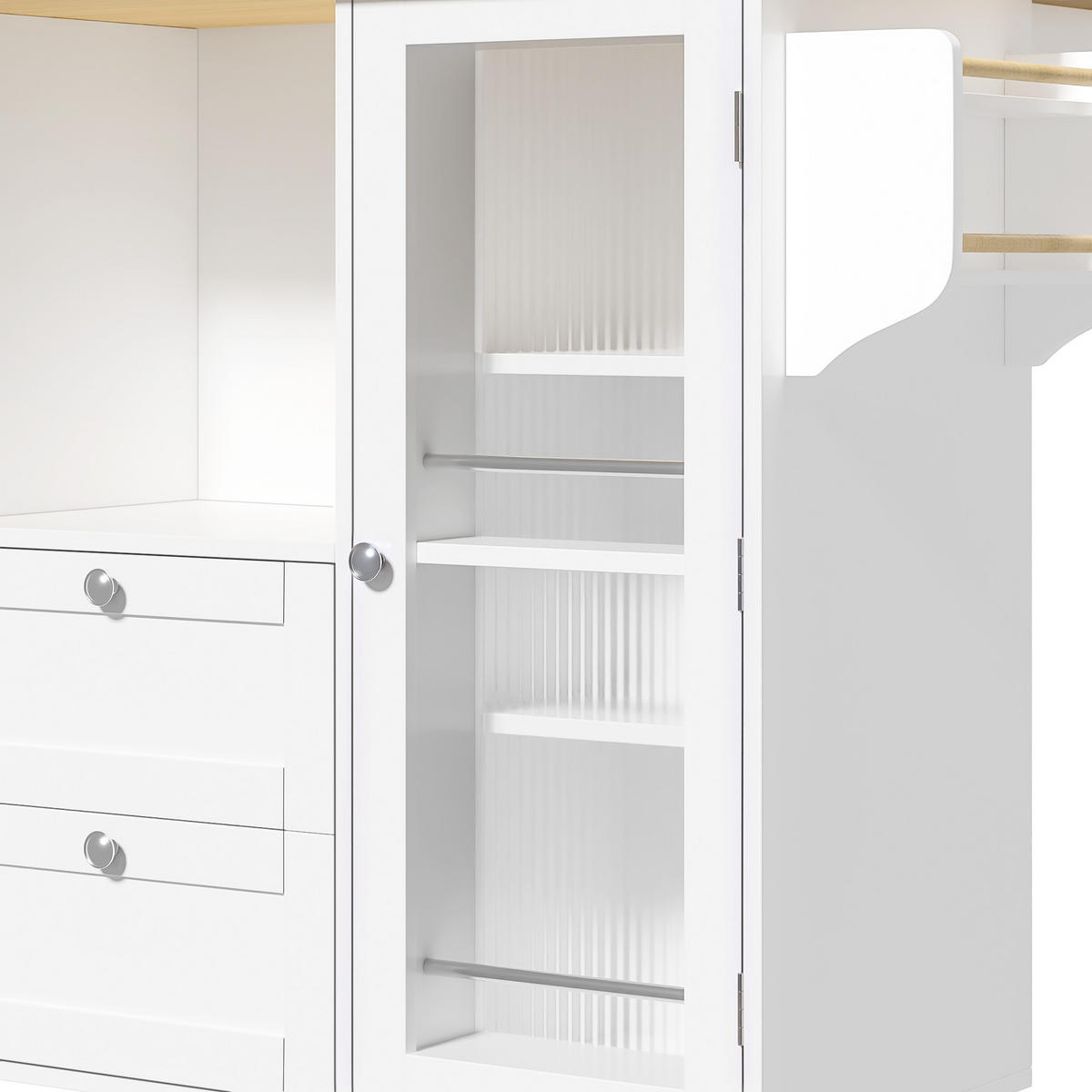 SERVIERWAGEN in Weiß Kücheninsel mit klappbarer Arbeitsplatte und Gewürzregal, L120 × T45 (70) × H92 cm - Weiß, Holzwerkstoff (137/92/70cm) - STILVORA