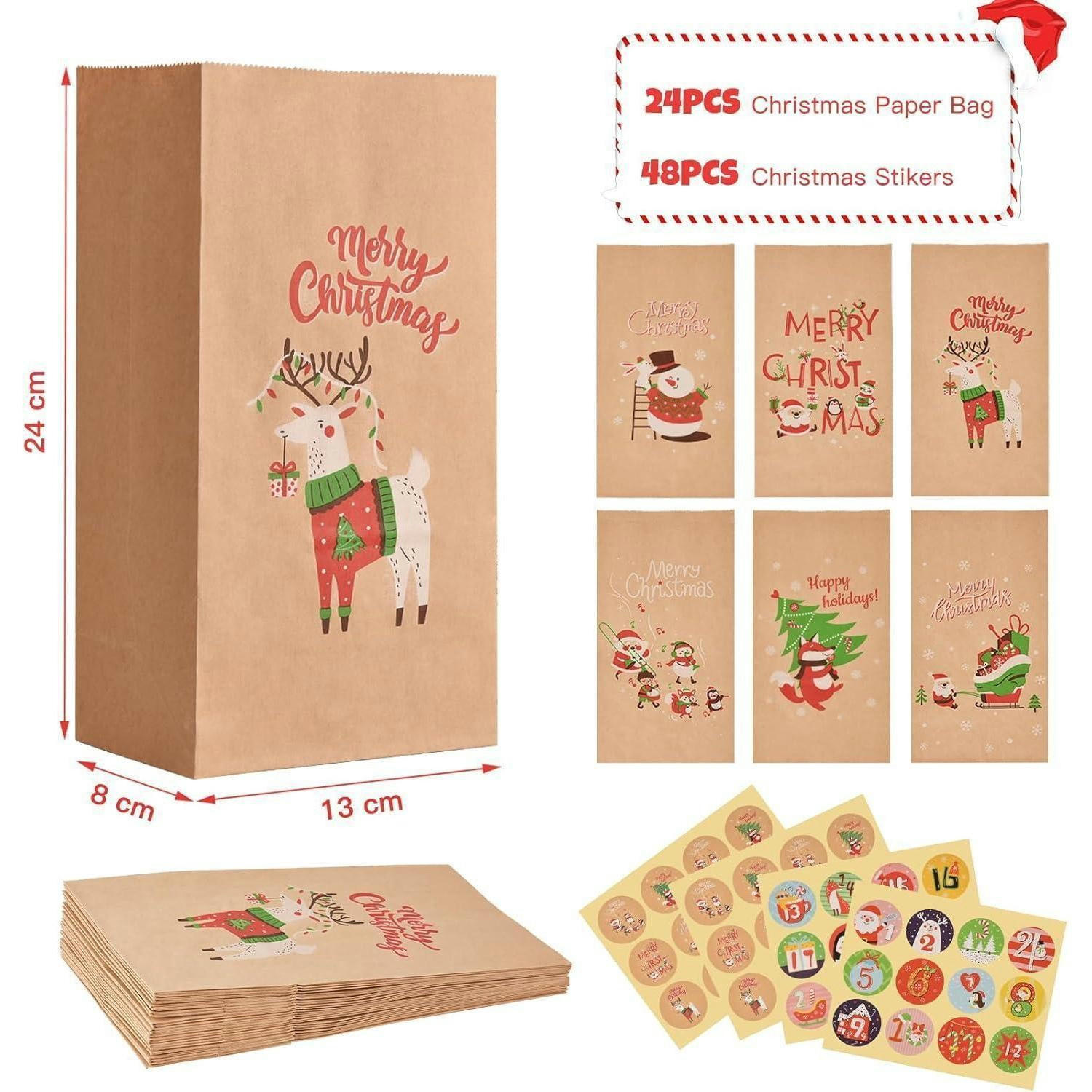 GESCHENKTÜTEN Weihnachten 24 Stück Set Kraftpapier Braun - Braun, Papier (8/24/13cm)