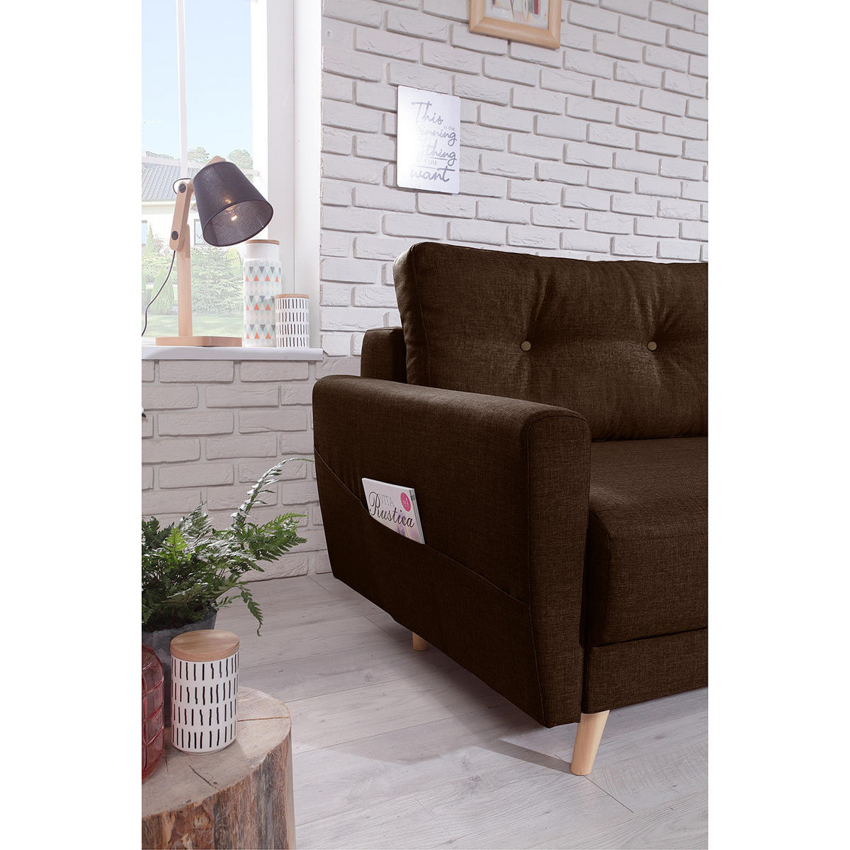3-SITZER SOFA - Dunkelbraun, Textil (220/90/90cm) - home24