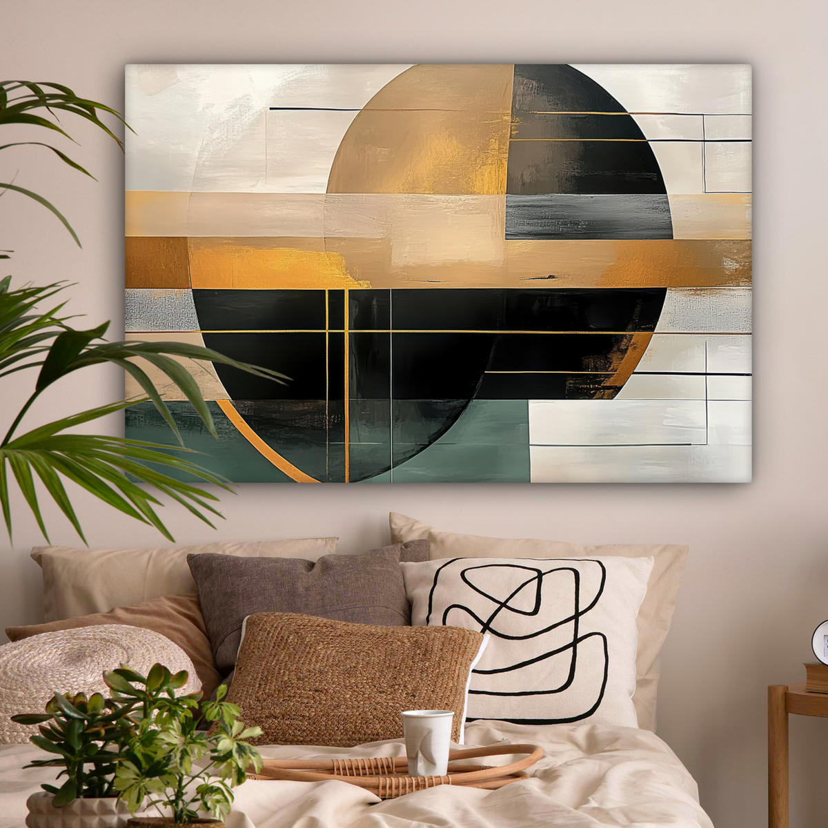LEINWANDBILD - Abstrakt - Gold - Bronze - Grün - Formen - Modern - 120x80 - Kunstdruck - Multicolor, Textil (120/80cm) - MuchoWow