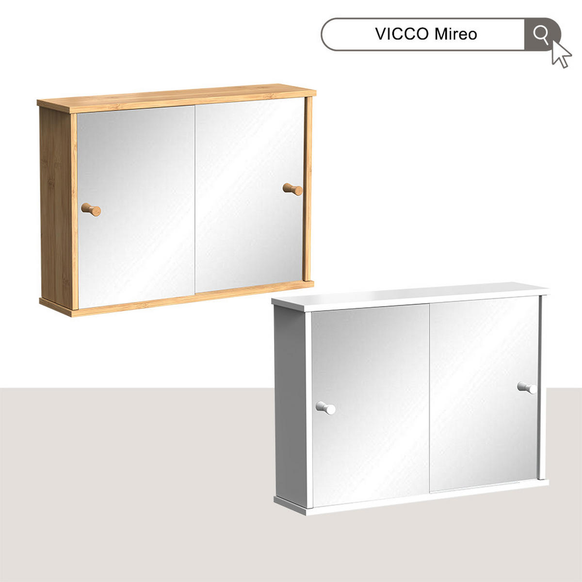 BADSPIEGELSCHRANK Mireo Bambus 55 x 40 cm mit 2 Schiebetüren - Braun, Holzwerkstoff (55/40/14cm) - Vicco