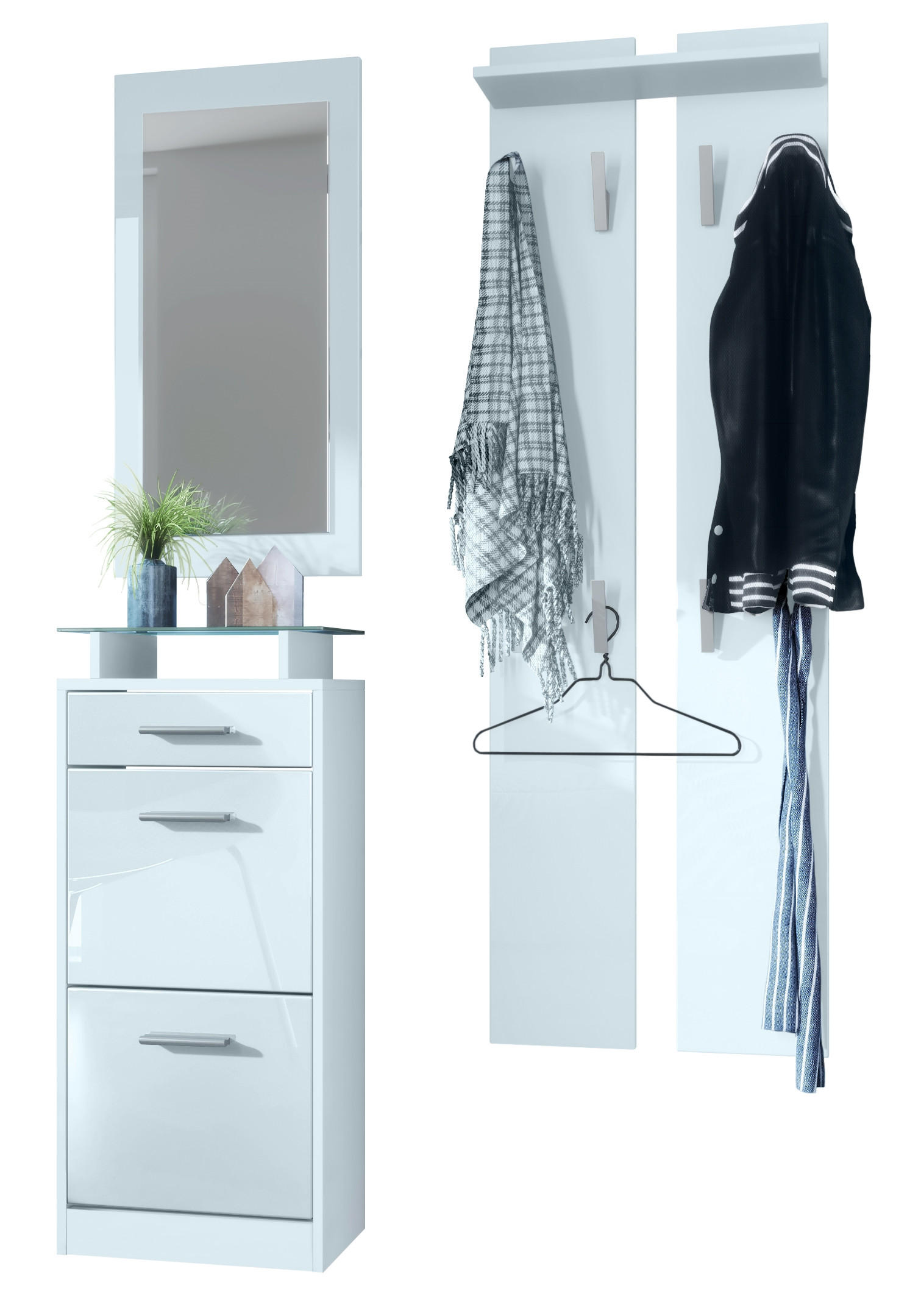 Vladon Garderobe Weiß Hochglanz 140x200x23 cm