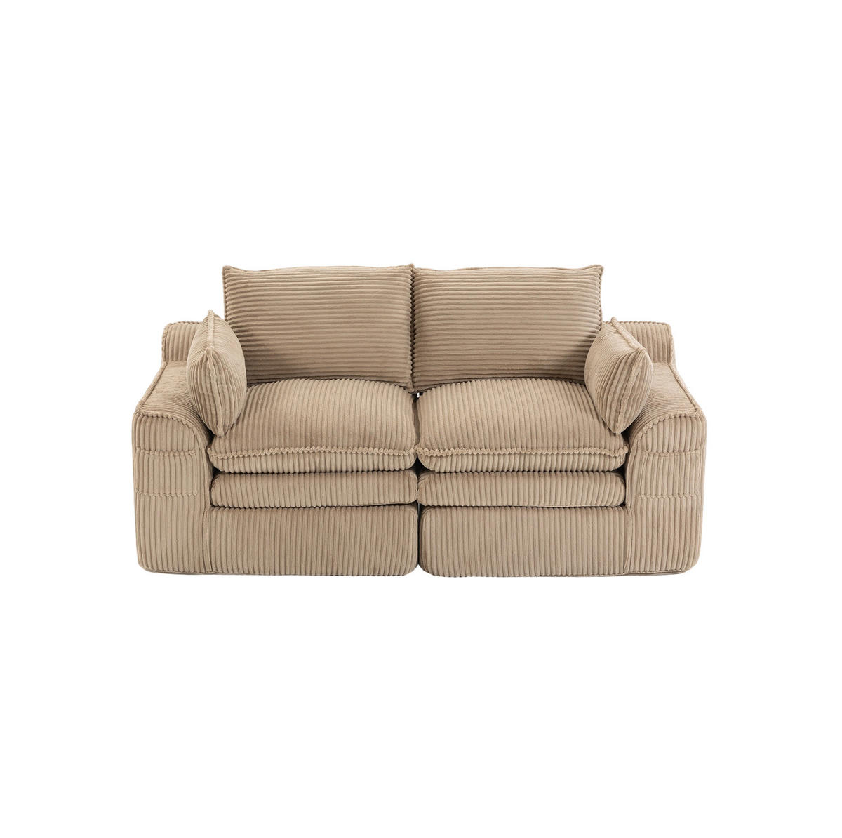 2-SITZER-SOFA aus Cord 191x94x85 cm Khaki mit Seitentaschen, Kissen und Federkern für hohen Sitzkomfort - Beige, Textil (191/85/94cm) - Modfu