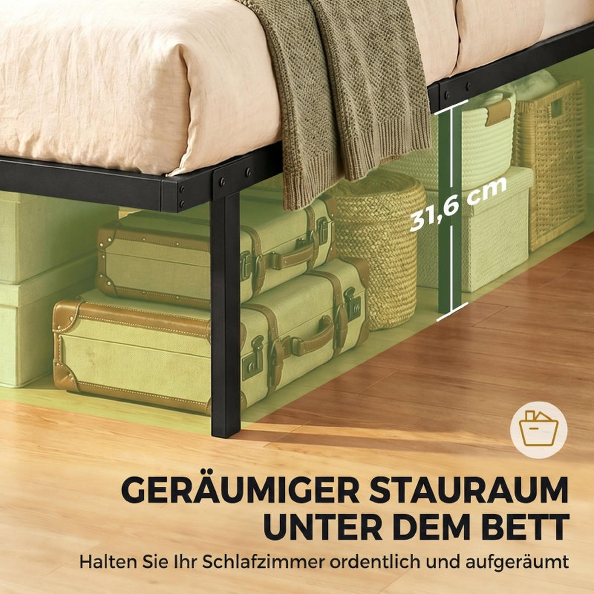 BETTGESTELL 90/200 cm DE-32878 mit Stauraum und Lattenrost Schwarz - Schwarz, Metall (90/200cm) - ComfortXL