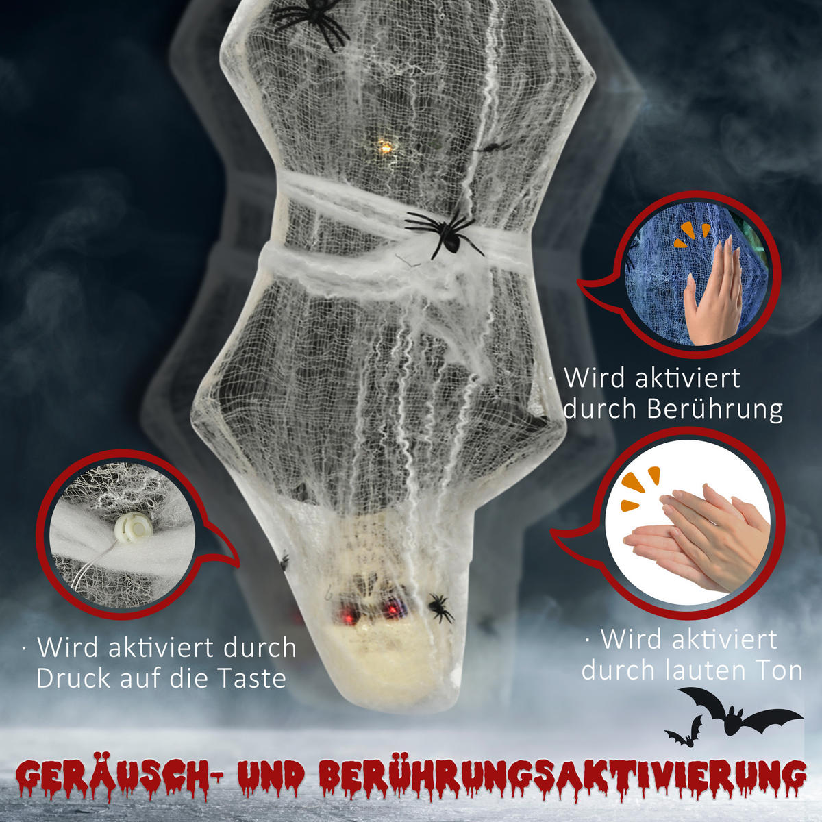 HALLOWEEN HORROR-CLOWN, Grau, Polyester, PE, Stahl - Grau, Kunststoff (21/142/43cm) - HOMCOM
