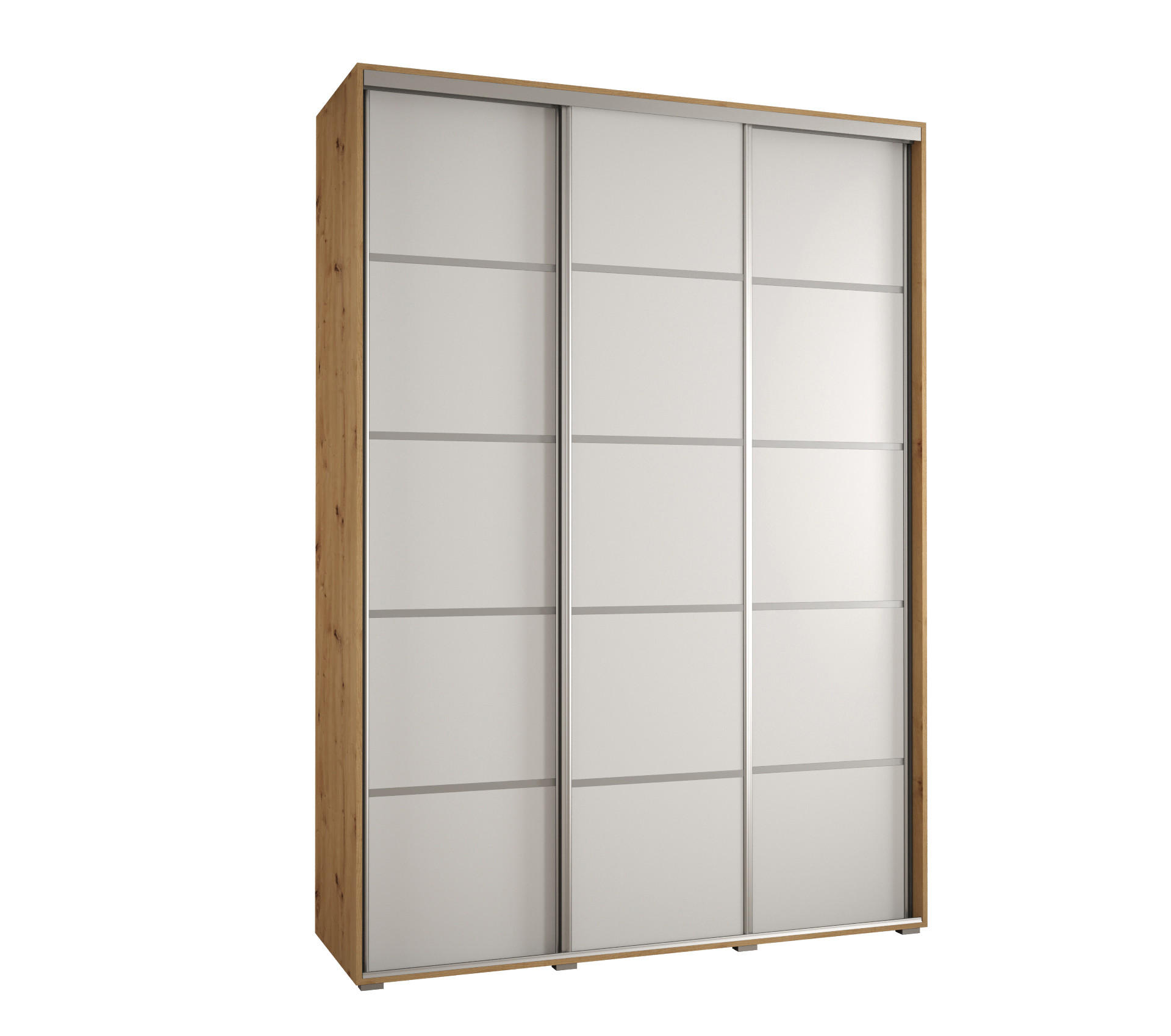 Abiks Möbel Schwebetürenschrank Eiche Artisan, Weiß, Silber 180x235x60 cm