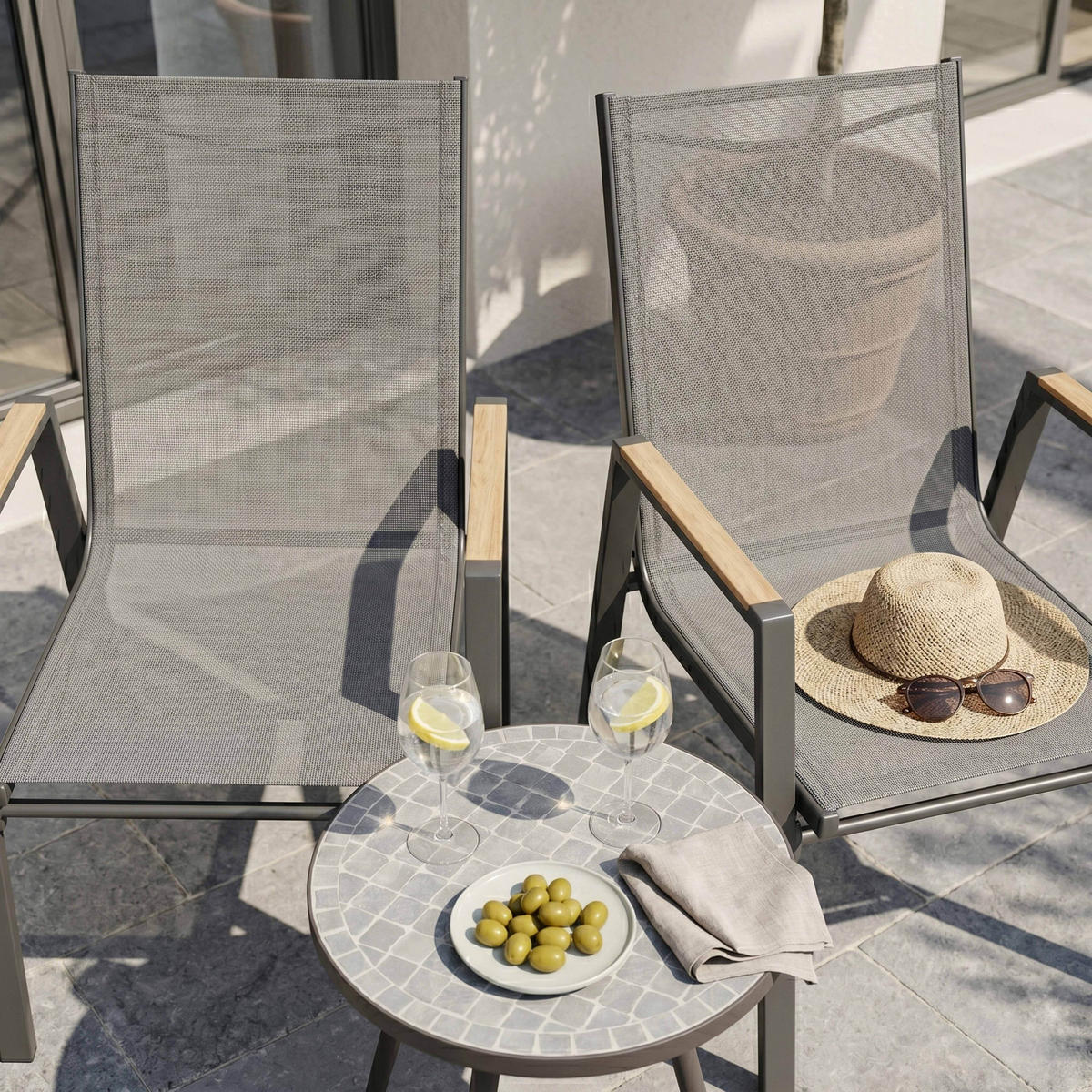 GARTENSTÜHLE 2-tlg., Grau - Grau, Textil (66/94/56cm) - Oviala