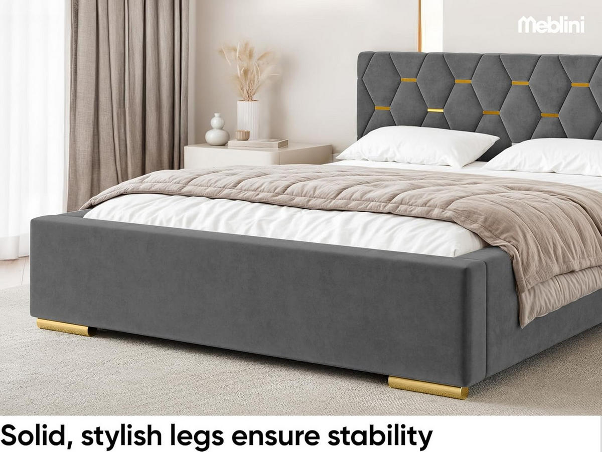 BETT VERSAL H3 - Dunkelgrau/Goldfarben, Holzwerkstoff (180/200cm) - Meblini
