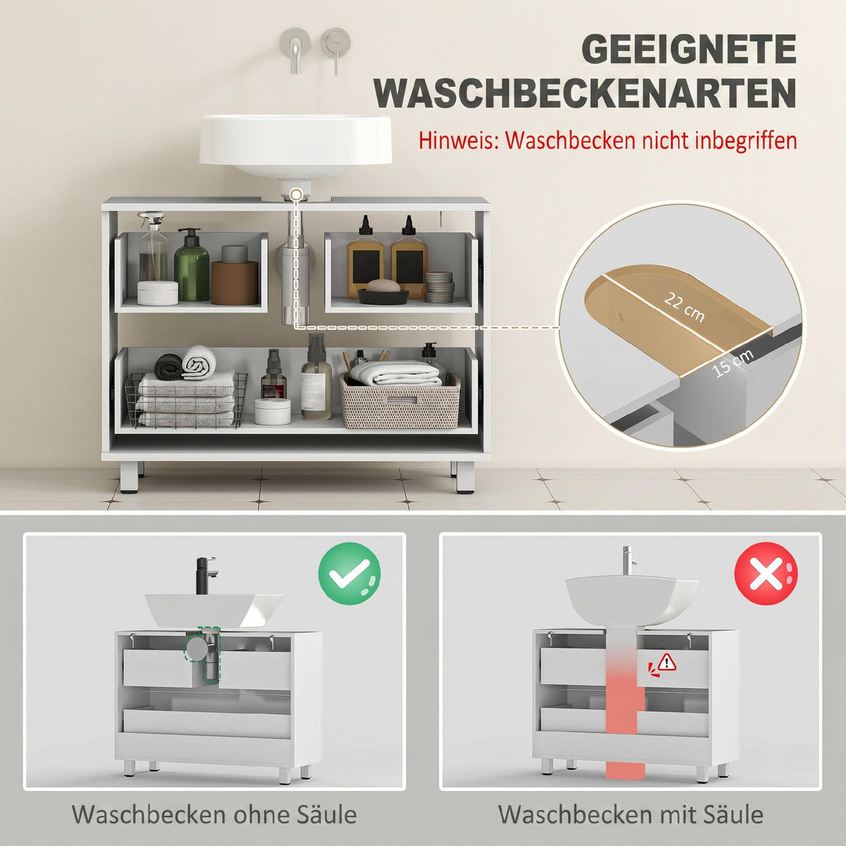 BADEZIMMERSCHRANK Weiß 30.0/80.0/60.0 cm - Weiß, Holzwerkstoff (80/60/30cm)