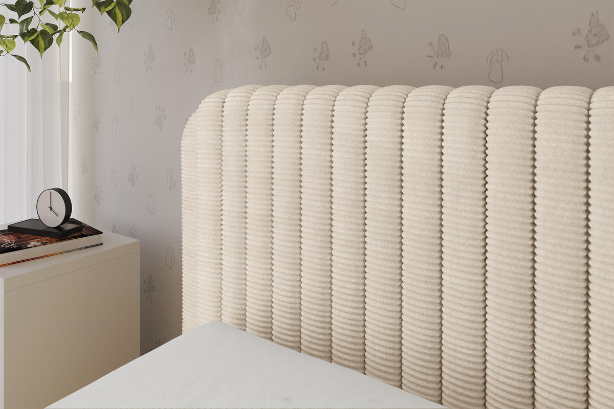 EINZELLBETT Jugendbett mit Bettkasten und Matratze H3/H4, Rechts - AURY 80x200 Beige - Kaschmir, Holzwerkstoff/Textil (80/200cm) - ALTDECOR