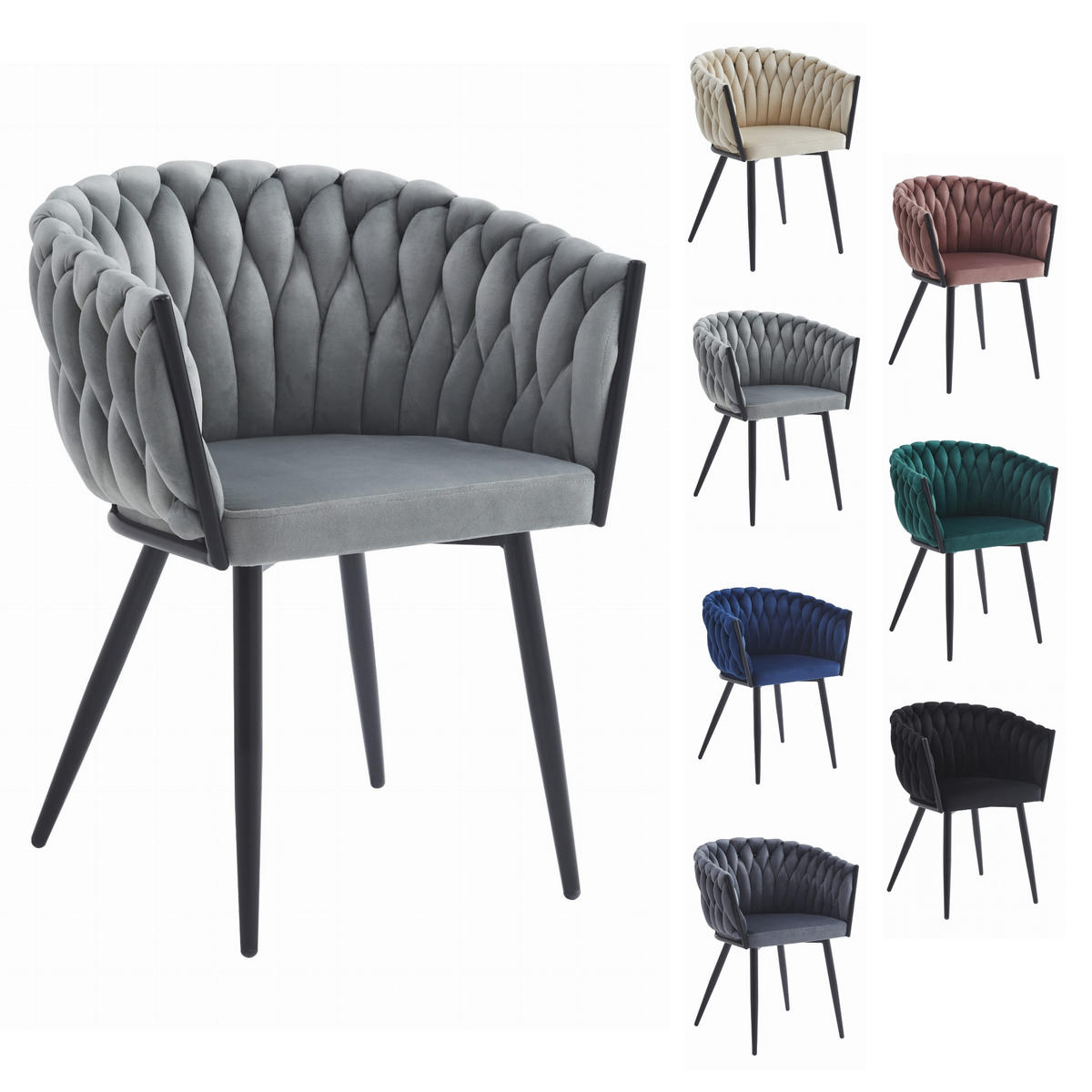 STUHL ARONA 6-er Set, Grau, Schwarze metallische Beine - Hellgrau, Textil/Metall (61/79/55cm) - Komodee