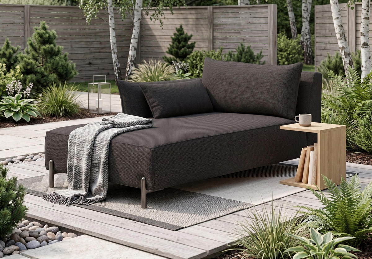 CHAISELONGUE für Terrasse und Garten, Stoff Sunlight, Graphit, Links, SUNMEE - Dunkelgrau, Holz (80/90/165cm) - Kaiser Möbel