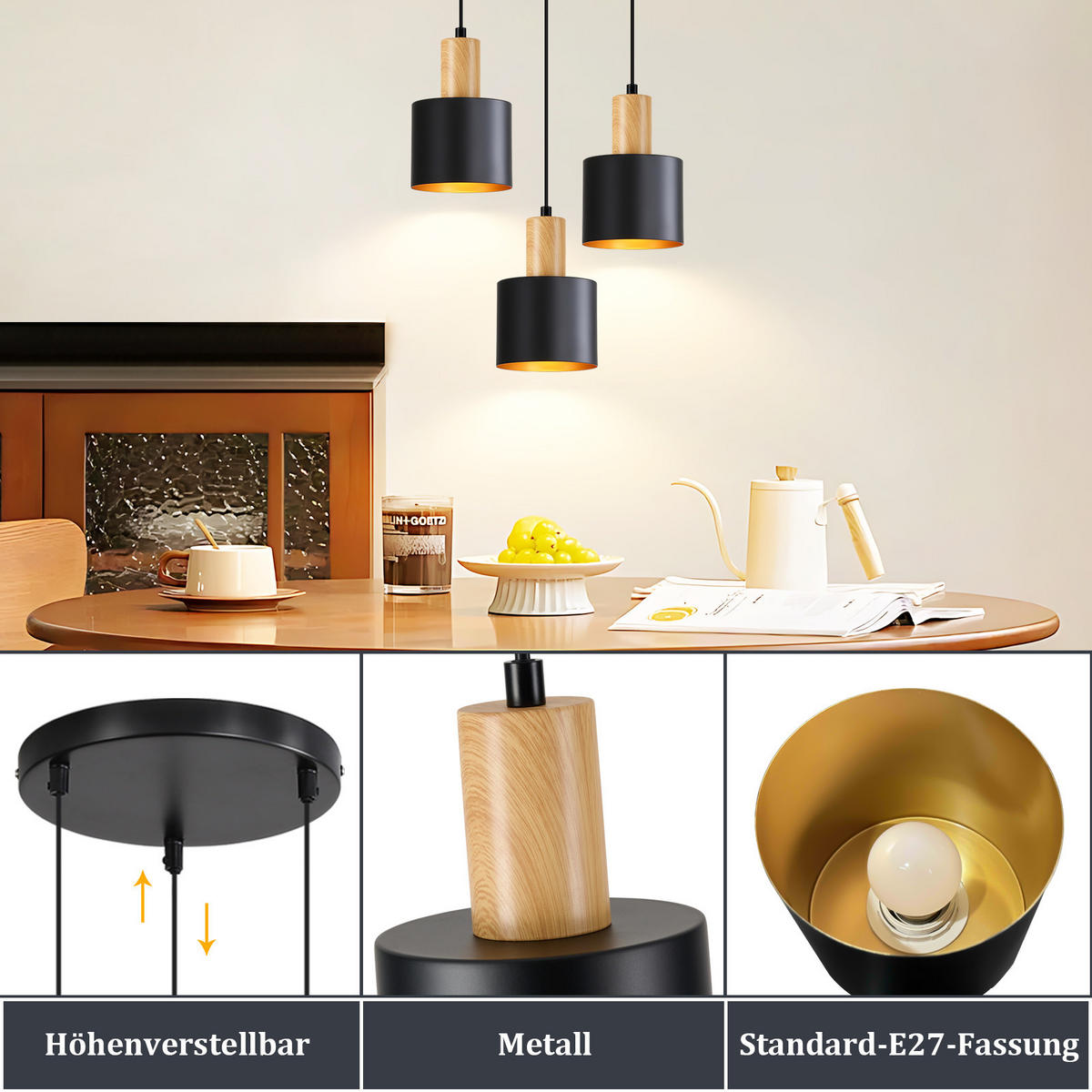 PENDELLEUCHTE Obiroq 22/12/173.5 cm - Schwarz, Metall (22/12/173.5cm) - ZMH